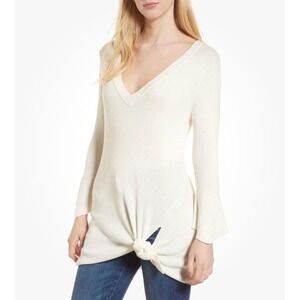 NWT Splendid Cashmere Blend Side Tie Tunic Sweater Bell Sleeve Ivory Size Medium